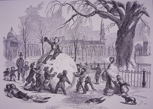 Weihnachtsschneeballschlacht, Szene auf dem Boston Common