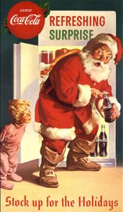 „Coca-Cola“-Werbung mit Weihnachtsmann, 40er Jahre. Vorherige Genehmigung zur Nutzung mit Coca-Cola erforderlich. von American School