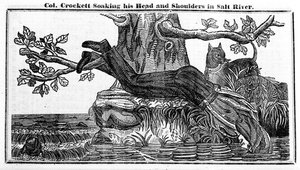 Colonel Davy Crockett taucht seinen Kopf und seine Schultern in den Salt River, aus Crocketts Almanach, 1837
