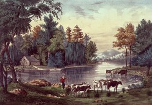 Kühe am Ufer eines Sees, veröffentlicht von Nathaniel Currier und James Merritt Ives