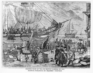 Zerstörung des Tees im Hafen von Boston 1773 von American School
