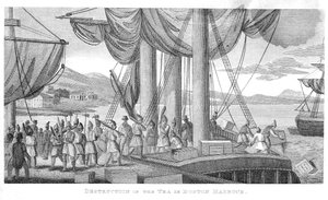 Zerstörung des Tees im Hafen von Boston 1773 von American School