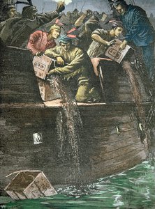 Zerstörung der Teeladungen, bekannt als die Boston Tea Party von American School