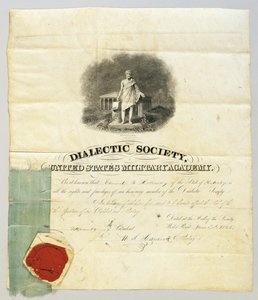Dokument unterzeichnet von Ulysses S. Grant als Präsident der Dialektischen Gesellschaft an der West Point Militärakademie, 20. Juni 1843 (Gravur & Tinte auf Pergament) von American School
