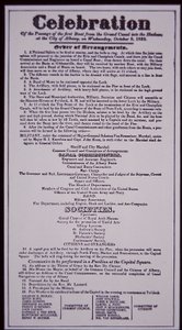 Erie-Kanal: Schlüsselteil des New York State Canal Systems; Flugblatt vom 8. Oktober 1823 zur Feier der Eröffnung (vollendet 1825)