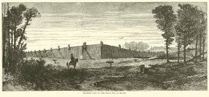 Außenansicht des Gefängnishofs in Millen, November 1864