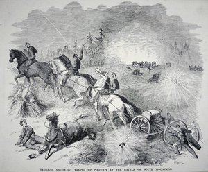 Bundesartillerie bezieht Stellung in der Schlacht am South Mountain, September 1862