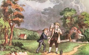 Franklins Experiment in Elektrizität ca. 1746, veröffentlicht von Currier und Ives von American School