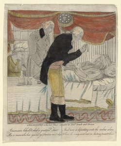 G. Washington in seiner letzten Krankheit, betreut von Drs. Craik und Brown, ca. 1800 von American School