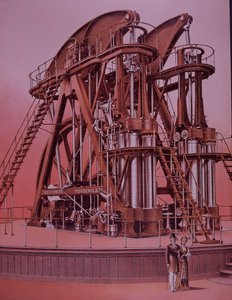 Große Corliss-Dampfmaschine auf der Philadelphia-Ausstellung von American School