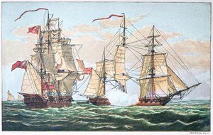 HMS Shannon gegen die amerikanische Chesapeake im Jahr 1813 während des Krieges von 1812 von American School