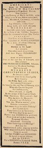 Flugblatt zum Freispruch von Captain Preston und sechs Soldaten nach ihrem Prozess im Oktober 1771