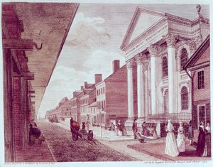 Hauptstraße mit der ersten presbyterianischen Kirche, Philadelphia, 1799 von American School