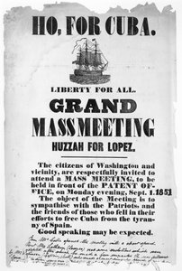 Ho, für Kuba, Plakat, das ein Treffen zur Sympathie mit denen bewirbt, die in ihren Bemühungen gefallen sind, Kuba von der Tyrannei Spaniens zu befreien, 1. September 1851 von American School