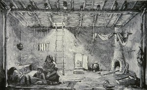 Innenansicht eines Pueblo-Hauses, um 1880 von American School