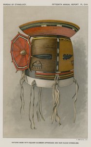 Katcina Maske mit Kürbisblütenanhang und Regenwolken-Symbolik von American School