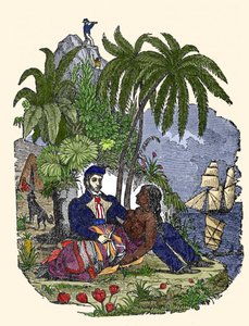 Das Leben der Piraten auf der Insel Madagaskar. Gravur aus „Das Piratenbuch“ 1837. von American School