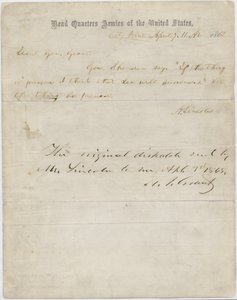 Brief von Abraham Lincoln an General Ulysses S. Grant, 7. April 1865 von American School