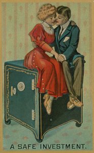 Mann und Frau umarmen sich auf einem Safe, Eine sichere Investition von American School