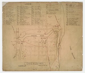 Karte historischer Häuser und Stätten in Chicago, Illinois, ca. 1835