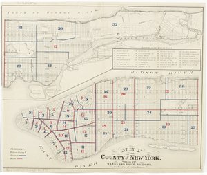 Karte des County New York, zeigt die Bezirke und Polizeireviere und die Lage der Wachen, 1870