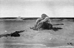 Ausgesetzter Pirat nach „Buccaneers and Marooners of the Spanish Main“ von Howard Pyle (1853 - 1911), amerikanischer Illustrator. Grisaille. 1887. von American School