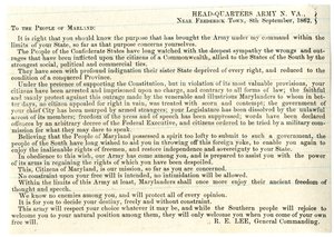 Botschaft an die Menschen von Maryland zur Unterstützung der Konföderation, 8. September 1862
