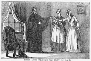 Mutter Oberin erwürgt das Kind, Illustration aus einem anti-katholischen Pamphlet von American School