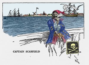Porträt von Kapitän Scarfield: „Buch der Piraten, Freibeuter und Marooner des spanischen Hauptes“ von Howard Pyle (1853 - 1911), amerikanischer Illustrator. 1887.
