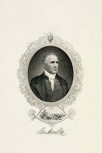 Porträt von Sam Houston mit Stadtansicht, ca. 1855-1860