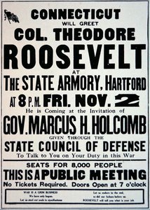 Plakat, das ein Treffen für Unterstützer des Eintritts Amerikas in den Ersten Weltkrieg ankündigt