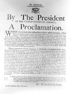 Proklamation von Präsident George Washington, der den Donnerstag, den 19. Februar als Tag des öffentlichen Dankes und Gebets festlegt, 1795 von American School