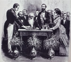 Professor Samuel Finley Breese Morse erklärt die Funktion seiner Erfindung von American School