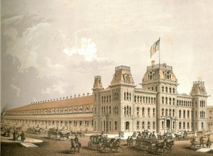Bahnhof, aus Chicago Illustrated, mit literarischen Beschreibungen von James W. Sheahan, veröffentlicht von Jevne & Almini, Chicago, 1866-67
