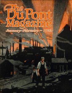 Anheben einer Eisenbahnbrücke mit Dynamit, Titelseite des DuPont Magazins, Januar-Februar 1922