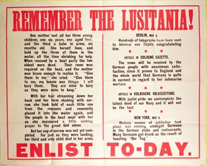 "Erinnere dich an die Lusitania" WWI Rekrutierungsplakat