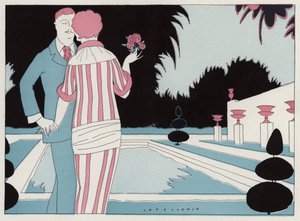 Romantisches Paar hält Händchen am Pool, eine Szene aus der Kurzgeschichte Prospective Honeymooners von J A Waldron von American School
