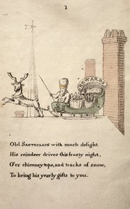 Santeclaus mit Schlitten und Rentieren, aus The Childrens Friend veröffentlicht 1821 von American School