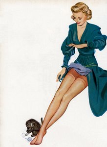 Sexy Frau zeigt ihre Nylons von American School
