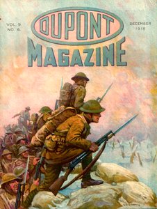 Soldaten in den Schützengräben, Titelseite des DuPont Magazins, Dezember 1918
