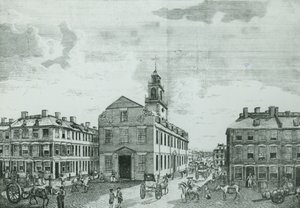 Südwestansicht des alten Staatshauses, Boston, 1881 von American School