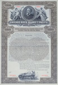 Musteranleihezertifikat für 1000 Dollar für die Chicago, Rock Island and Pacific Railway Company, 1898