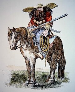 Texas Ranger Cartoon, der die städtische östliche Sicht des wilden und haarigen Rangers darstellt von American School