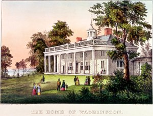 Das Heim von George Washington, Mount Vernon, Virginia, veröffentlicht von Nathaniel Currier (1813-88) und James Merritt Ives (1824-95) von American School