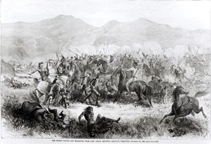 Die Indianerschlacht und das Massaker in der Nähe von Fort Philip Kearney, Dakotah-Territorium, 21. Dezember 1866 von American School