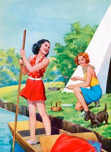 Zwei junge Mädchen beim Camping
