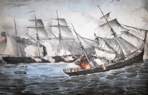 U.S. Schoner "Kearsage" versenkt konföderierten Räuber "Alabama" vor Cherbourg von American School