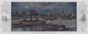 Blick auf Manhattan Island bei Nacht, von einer Jersey City Fähre von American School