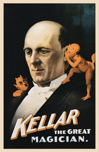 Vintage-Poster eines Mannes mit flüsternden Teufeln