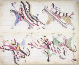 Kriegspartei kehrt nach Hause zurück, Illustration aus dem Black Horse Ledger, 1877-79 von American School